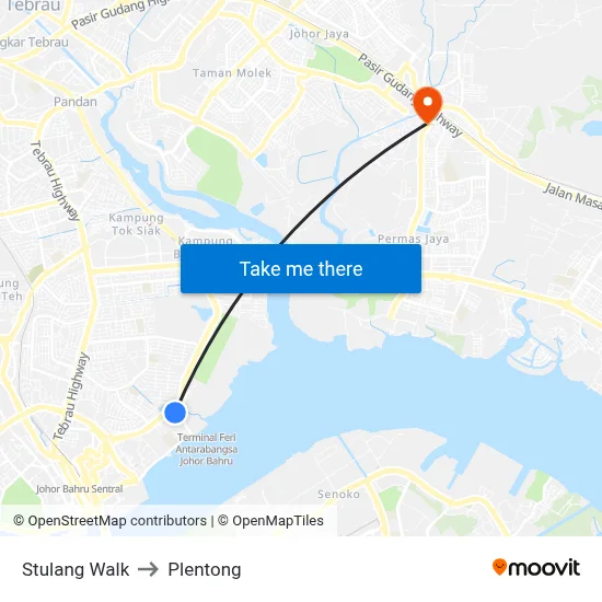 Stulang Walk to Plentong map