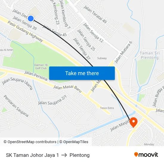 SK Taman Johor Jaya 1 to Plentong map