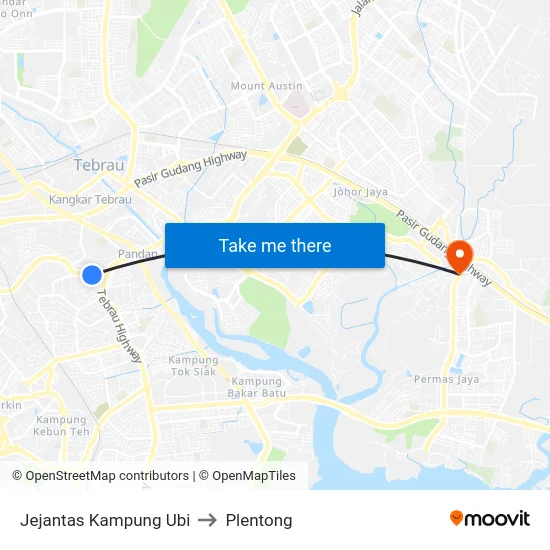 Jejantas Kampung Ubi to Plentong map