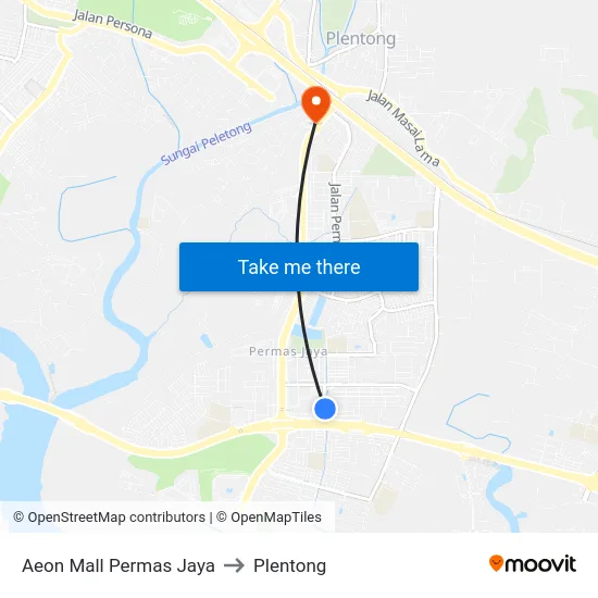 Aeon Mall Permas Jaya to Plentong map