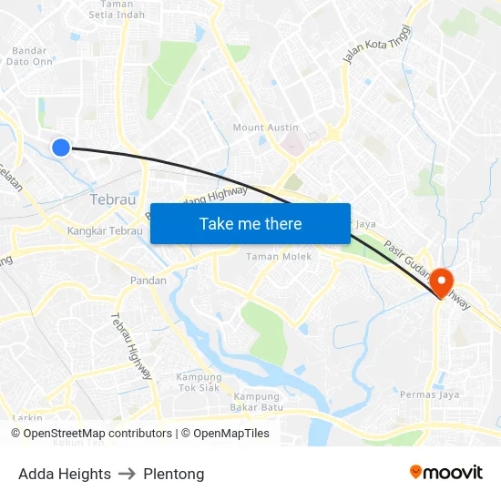 Adda Heights to Plentong map