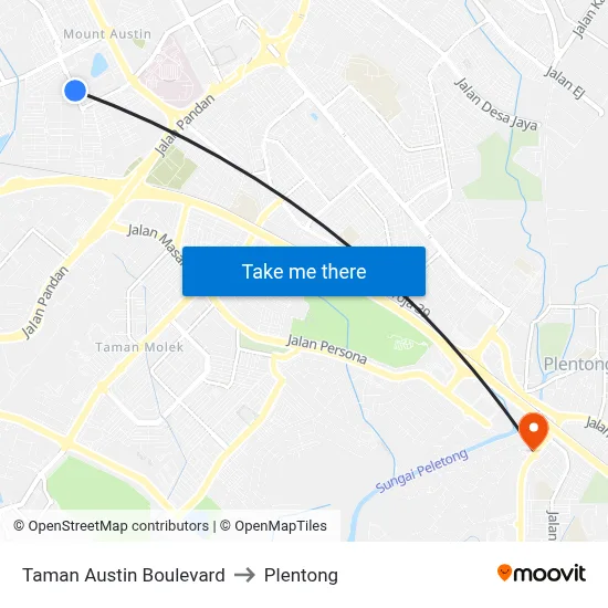 Taman Austin Boulevard to Plentong map