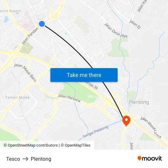 Tesco to Plentong map