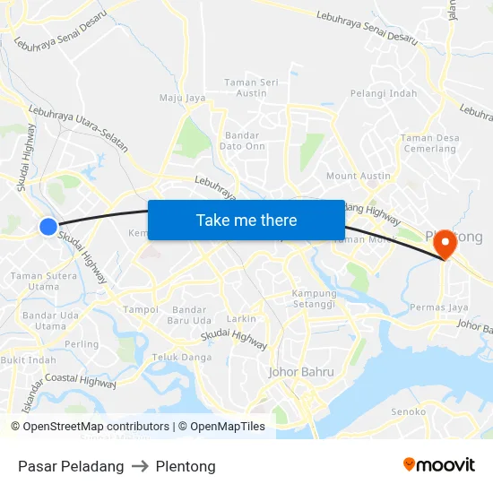 Pasar Peladang to Plentong map