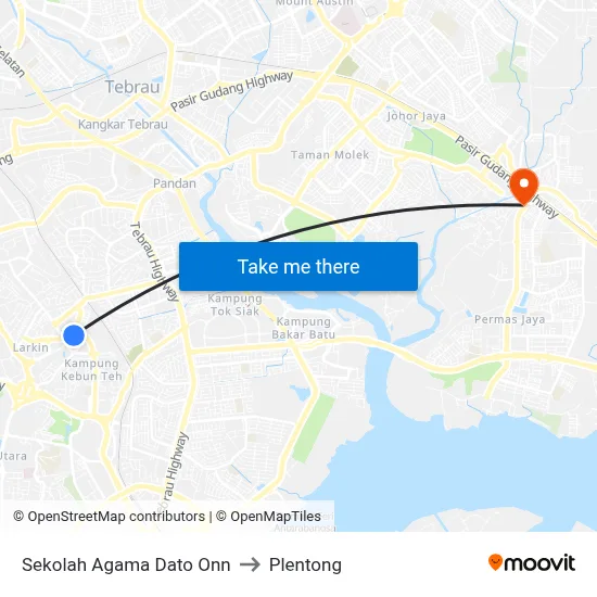 Sekolah Agama Dato Onn to Plentong map