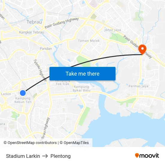 Stadium Larkin to Plentong map