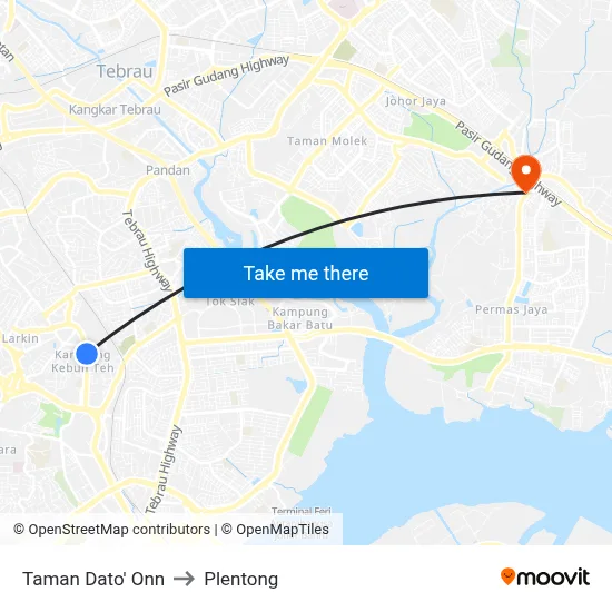 Taman Dato' Onn to Plentong map