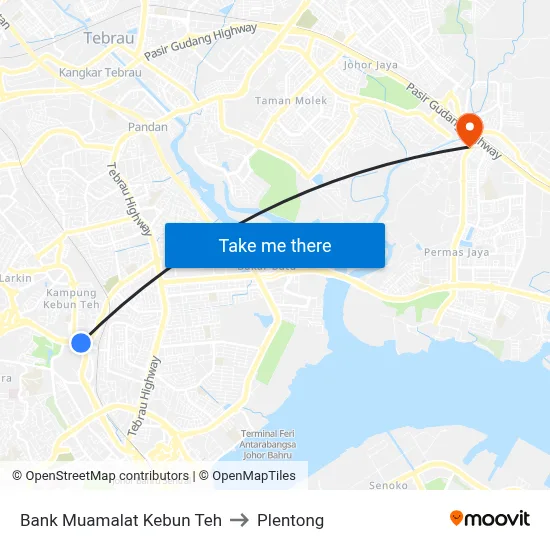 Bank Muamalat Kebun Teh to Plentong map