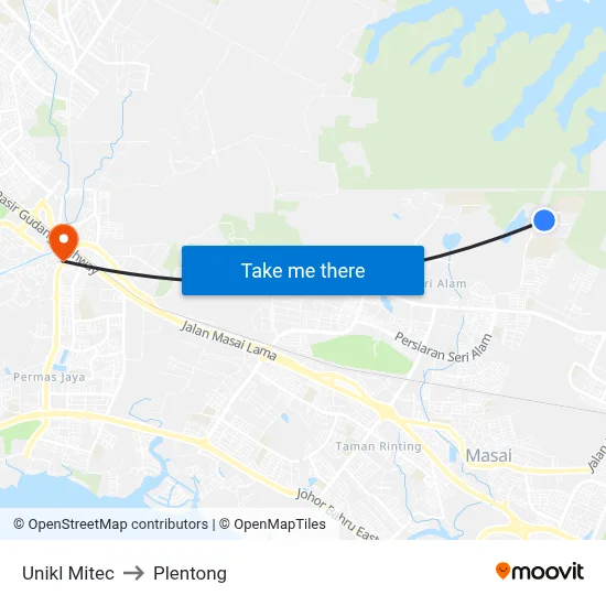 Unikl Mitec to Plentong map