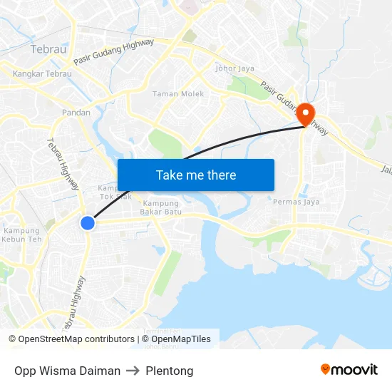 Opp Wisma Daiman to Plentong map