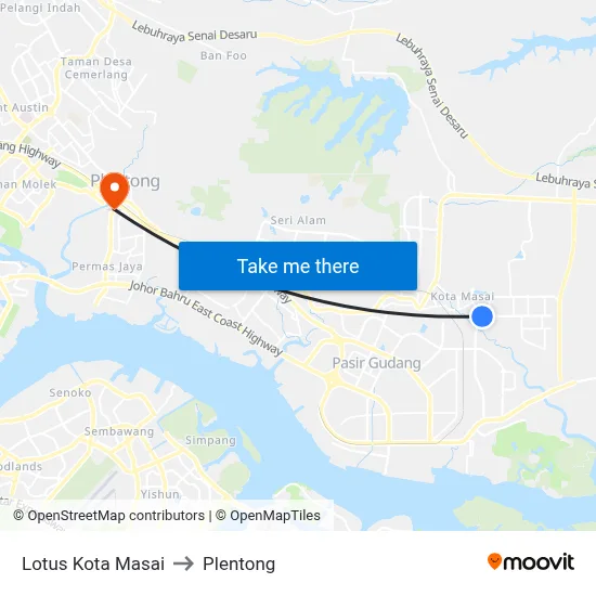 Lotus Kota Masai to Plentong map