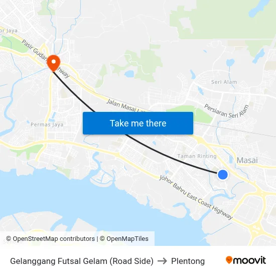 Gelanggang Futsal Gelam (Road Side) to Plentong map