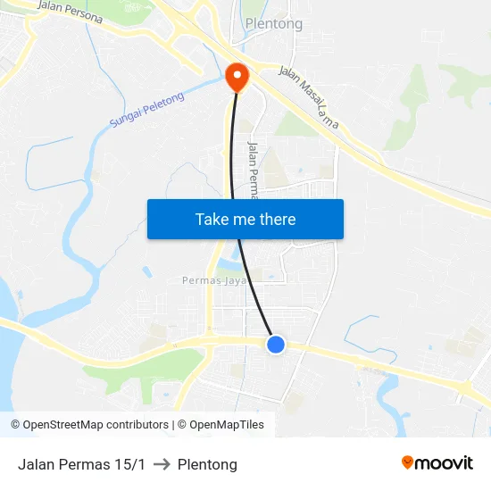 Jalan Permas 15/1 to Plentong map