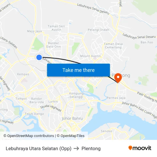 Lebuhraya Utara Selatan (Opp) to Plentong map