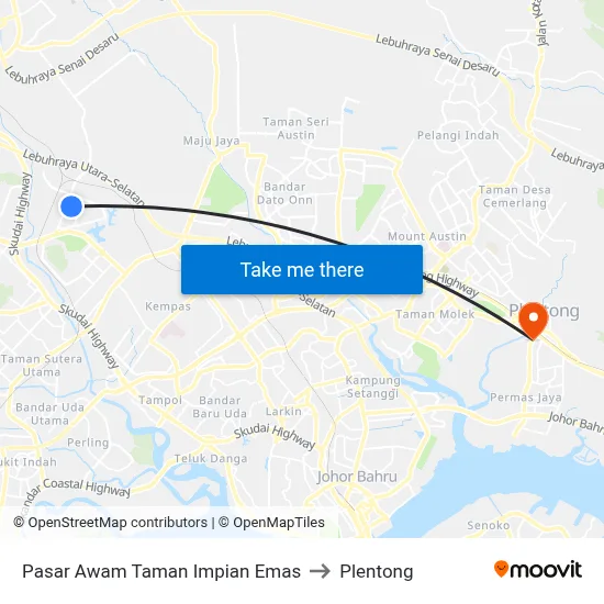 Pasar Awam Taman Impian Emas to Plentong map