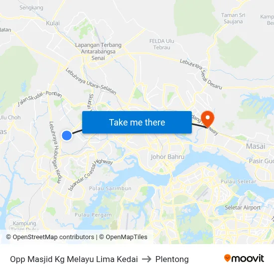 Opp Masjid Kg Melayu Lima Kedai to Plentong map
