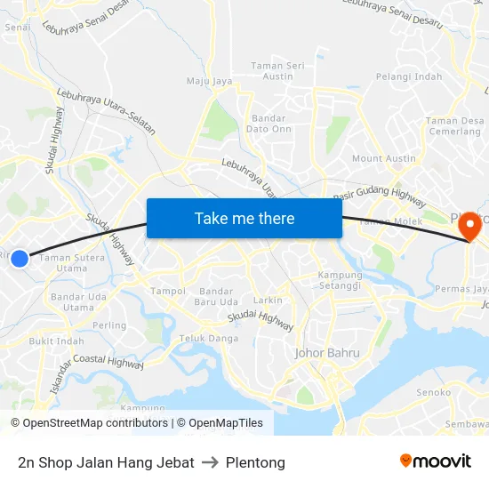 2n Shop Jalan Hang Jebat to Plentong map