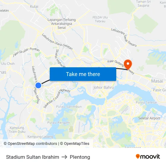 Stadium Sultan Ibrahim to Plentong map