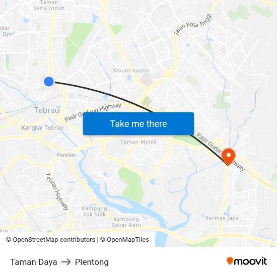Taman Daya to Plentong map