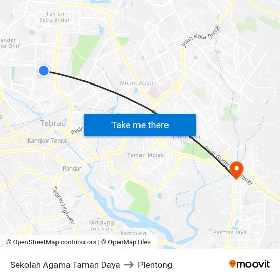 Sekolah Agama Taman Daya to Plentong map