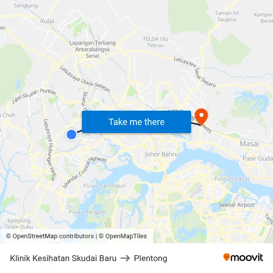 Klinik Kesihatan Skudai Baru to Plentong map