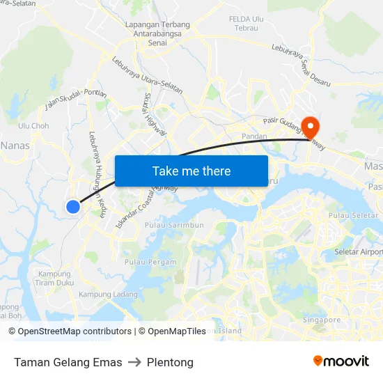 Taman Gelang Emas to Plentong map