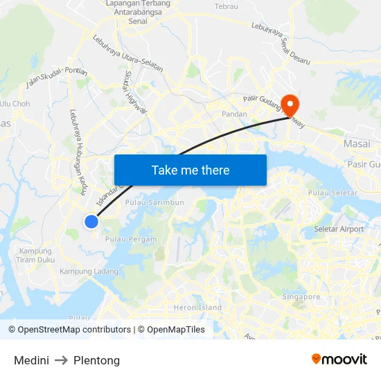 Medini to Plentong map