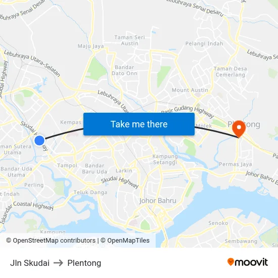 Jln Skudai to Plentong map