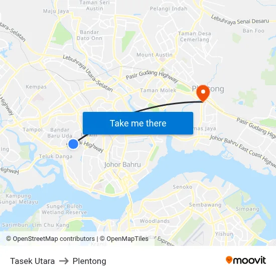 Tasek Utara to Plentong map