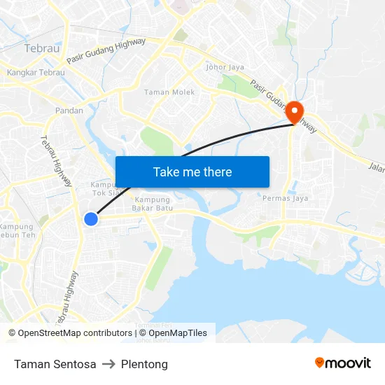 Taman Sentosa to Plentong map