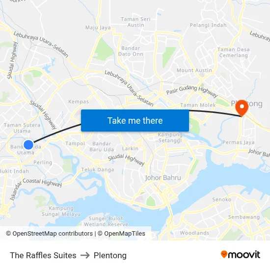 The Raffles Suites to Plentong map