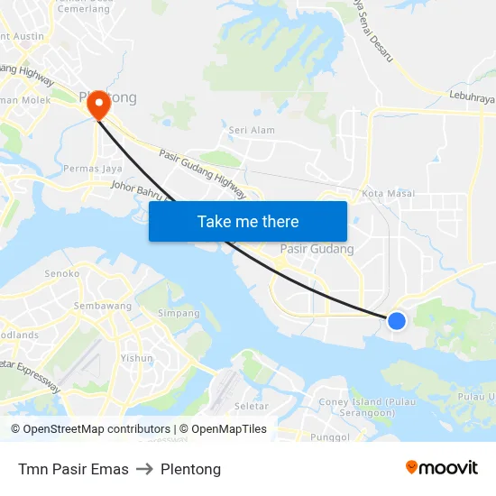 Tmn Pasir Emas to Plentong map