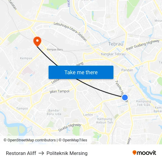 Restoran Aliff to Politeknik Mersing map