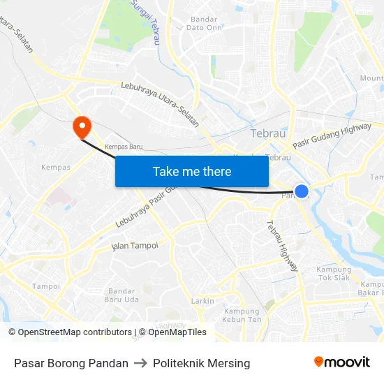 Pasar Borong Pandan to Politeknik Mersing map