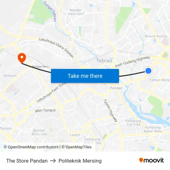The Store Pandan to Politeknik Mersing map