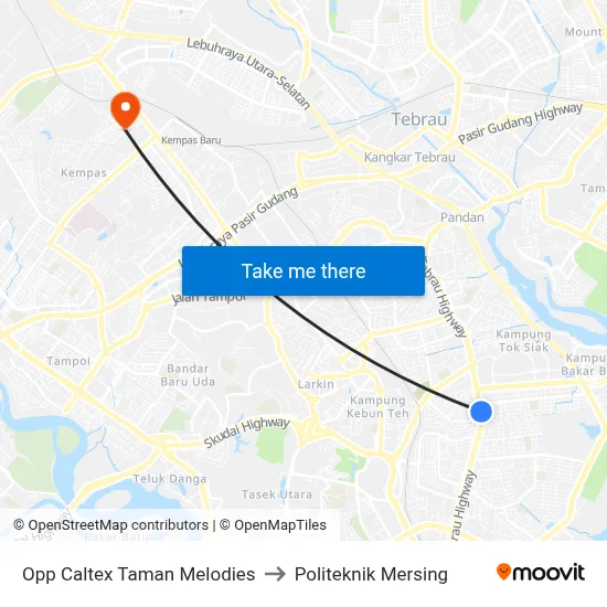 Opp Caltex Taman Melodies to Politeknik Mersing map