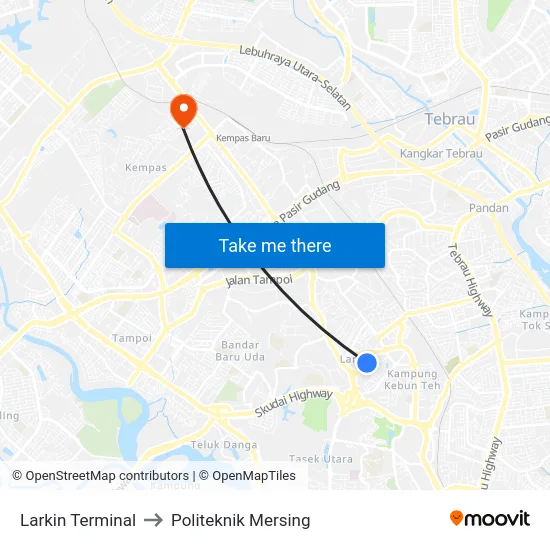 Larkin Terminal to Politeknik Mersing map