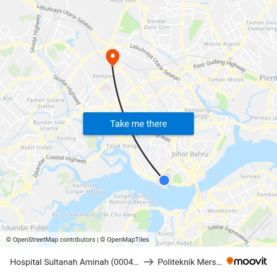 Hospital Sultanah Aminah (0004171) to Politeknik Mersing map