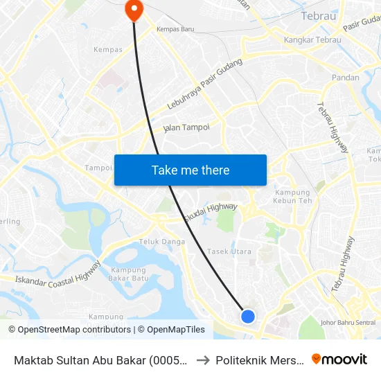 Maktab Sultan Abu Bakar (0005494) to Politeknik Mersing map