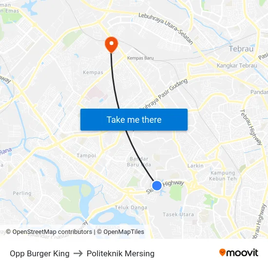 Opp Burger King to Politeknik Mersing map