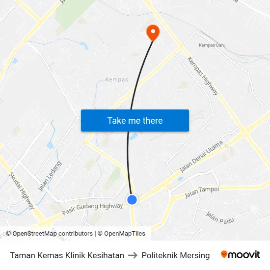 Taman Kemas Klinik Kesihatan to Politeknik Mersing map