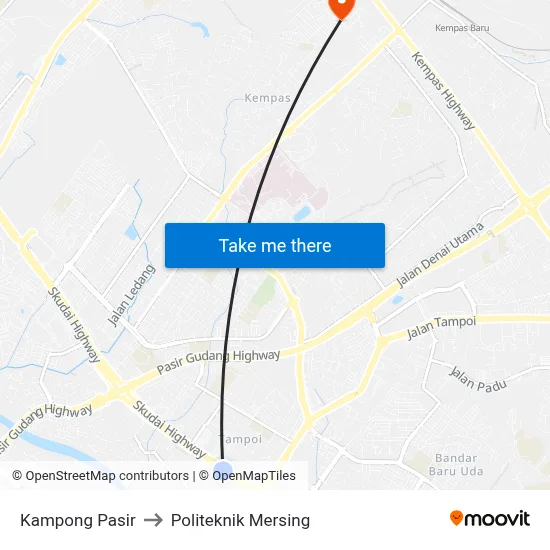 Kampong Pasir to Politeknik Mersing map