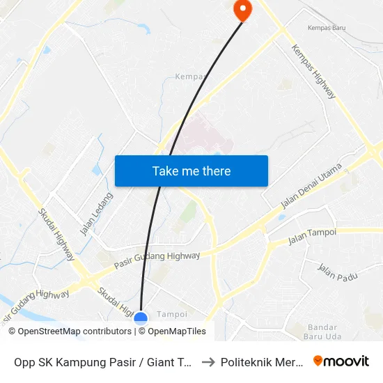 Opp SK Kampung Pasir / Giant Tampoi to Politeknik Mersing map