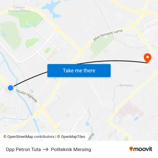 Opp Petron Tuta to Politeknik Mersing map