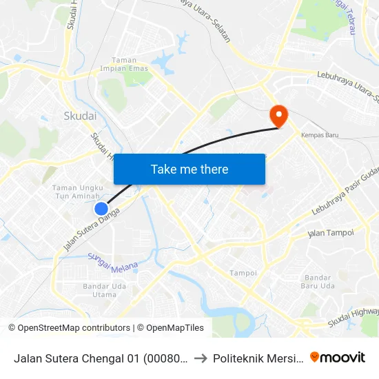 Jalan Sutera Chengal 01 (0008050) to Politeknik Mersing map