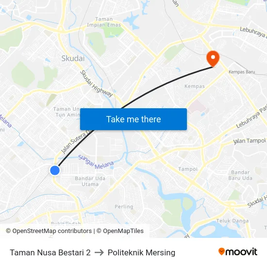 Taman Nusa Bestari 2 to Politeknik Mersing map