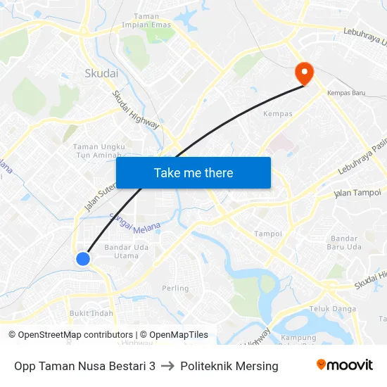 Opp Taman Nusa Bestari 3 to Politeknik Mersing map