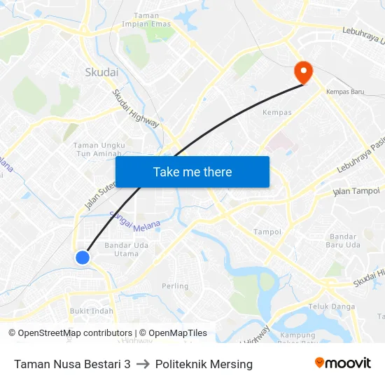 Taman Nusa Bestari 3 to Politeknik Mersing map