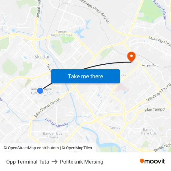 Opp Terminal Tuta to Politeknik Mersing map