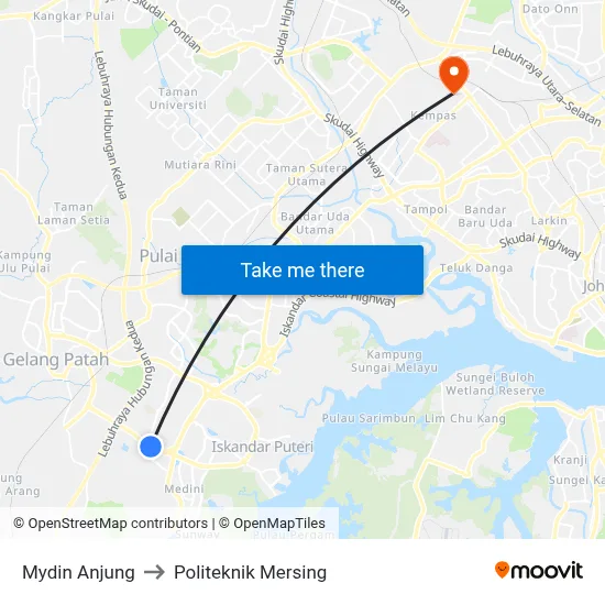 Mydin Anjung to Politeknik Mersing map